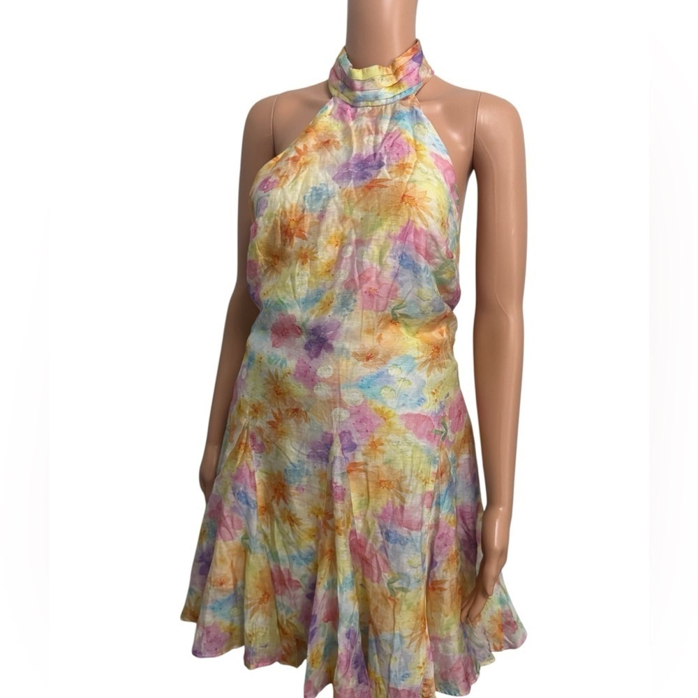 ASTR The Label Floral Watercolors Halter Sleeveless Neck Women’s Dress